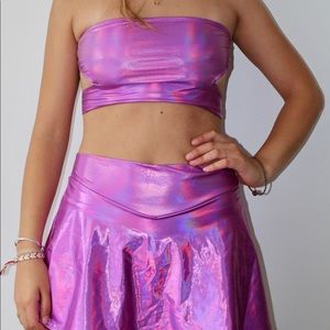 Holographic tube top and skirt set